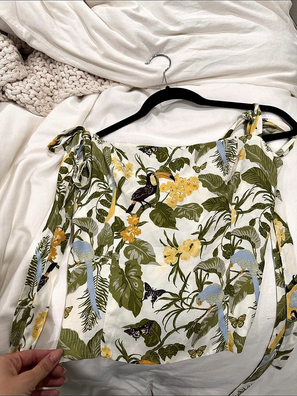 Reformation Cortese Top Floral Crop Top Green & White Size 10